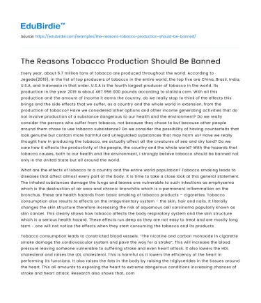 The Reasons Tobacco Production Should Be Banned