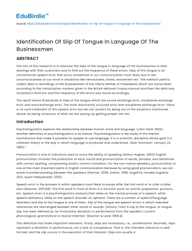 Identification Of Slip Of Tongue In Language Of The Businessmen