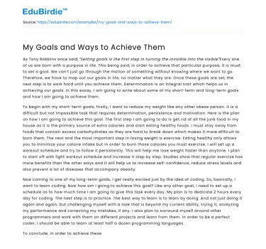 My Goals and Ways to Achieve Them