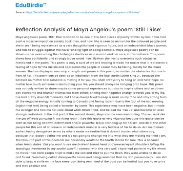 Reflection Analysis of Maya Angelou’s poem ‘Still I Rise’