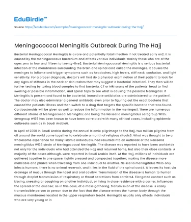 Meningococcal Meningitis Outbreak During The Hajj