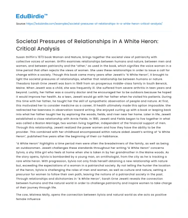 Societal Pressures of Relationships in A White Heron: Critical Analysis