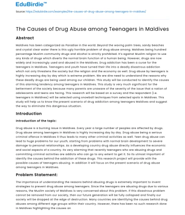 The Causes of Drug Abuse among Teenagers in Maldives