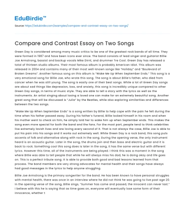 Compare and Contrast Essay on Two Songs