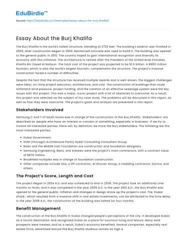 Essay About the Burj Khalifa