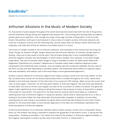 Arthurian Allusions in the Music of Modern Society
