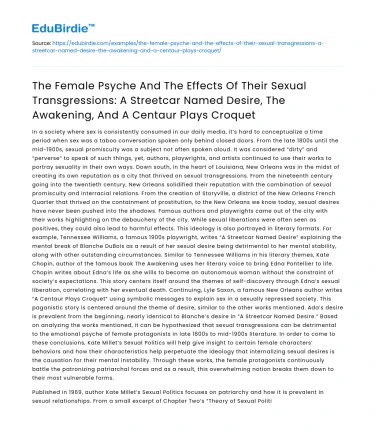 The Female Psyche And The Effects of Their Sexual Transgressions