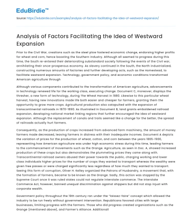Analysis of Factors Facilitating the Idea of Westward Expansion