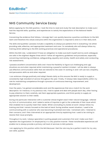 The Role of NHS Community Service in Public Health