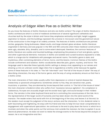 Analysis of Edgar Allen Poe as a Gothic Writer