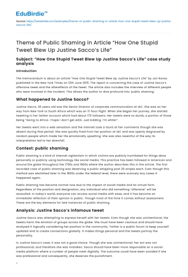 Public Shaming in “How One Tweet Blew Up Justine Sacco’s Life”