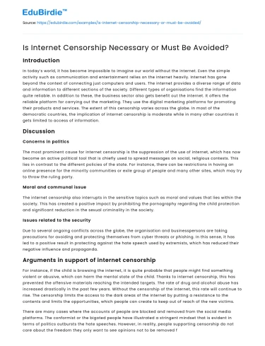Is Internet Censorship Necessary or Must Be Avoided?