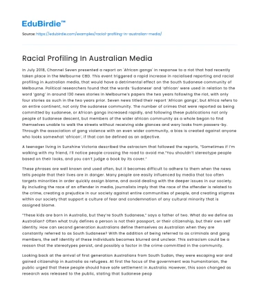 Racial Profiling In Australian Media