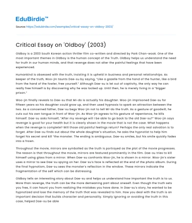 Critical Essay on ‘Oldboy’ (2003)