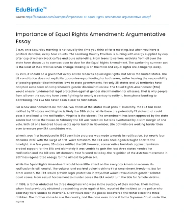 Importance of Equal Rights Amendment: Argumentative Essay