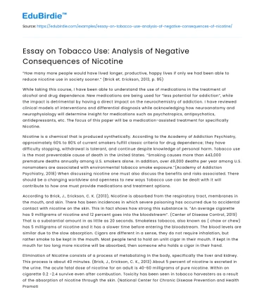 Essay on Tobacco Use: Analysis of Negative Consequences of Nicotine