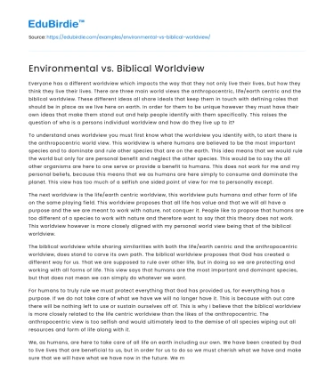 Environmental vs. Biblical Worldview