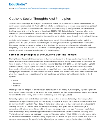 Catholic Social Thoughts And Principles