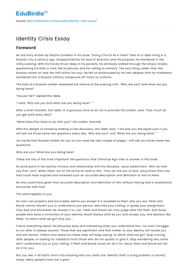 Identity Crisis Essay