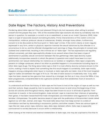 Date Rape: The Factors, History And Preventions