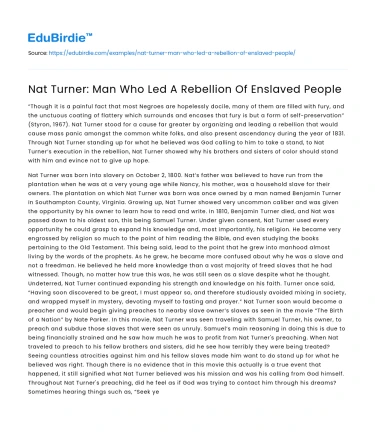 Nat Turner: Man Who Led A Rebellion Of Enslaved People