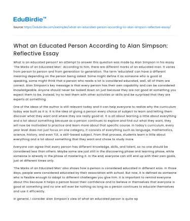 What an Educated Person According to Alan Simpson: Reflective Essay