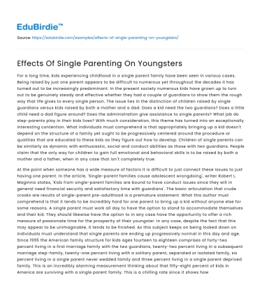 Effects Of Single Parenting On Youngsters