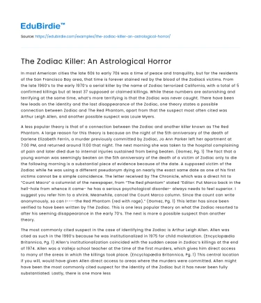 The Zodiac Killer: An Astrological Horror
