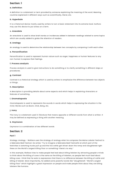 Rhetorical and Literary Analysis of Consider the Lobsters