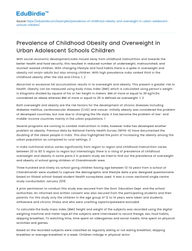 Childhood Obesity in Urban Adolescent Schools