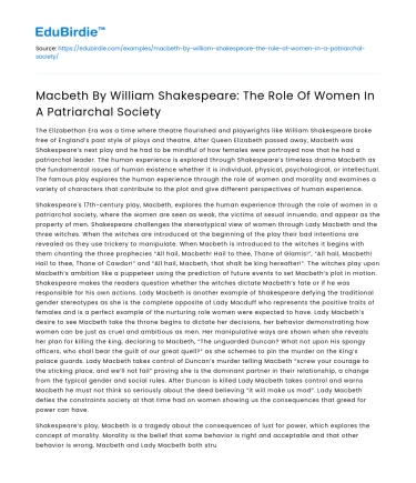 Macbeth: The Role of Women In A Patriarchal Society