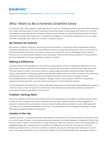 Why I Want to Be a Forensic Scientist Essay