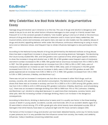 Why Celebrities Are Bad Role Models: Argumentative Essay
