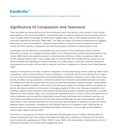 Significance Of Compassion And Teamwork