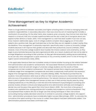 Time Management as Key to Higher Academic Achievement