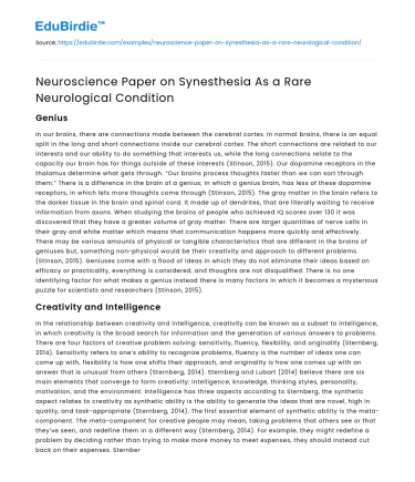 Synesthesia: A Unique Neurological Phenomenon