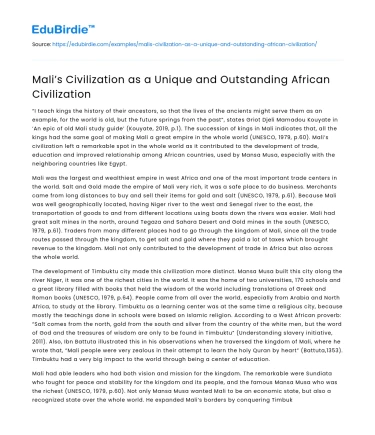 Mali’s Civilization as a Unique and Outstanding African Civilization