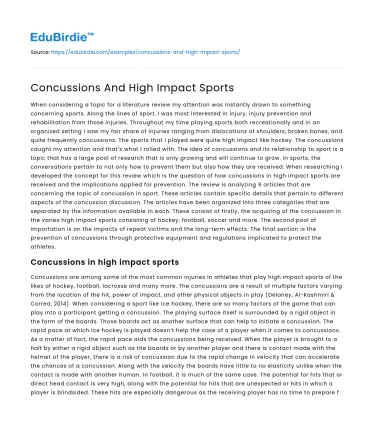 Concussions And High Impact Sports