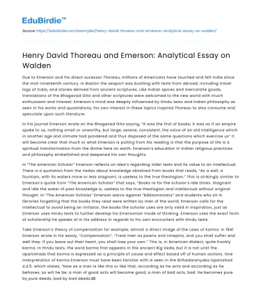 Henry David Thoreau and Emerson: Analytical Essay on Walden