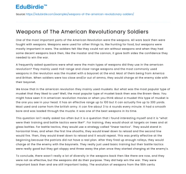 Weapons of The American Revolutionary Soldiers