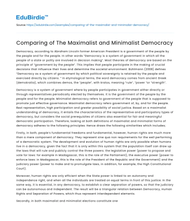 Comparing of The Maximalist and Minimalist Democracy