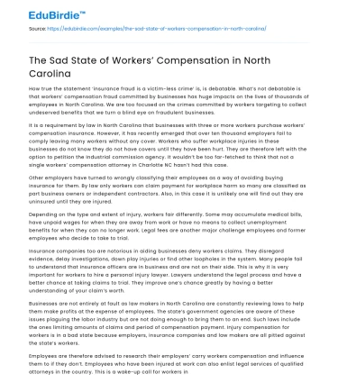 The Sad State of Workers’ Compensation in North Carolina