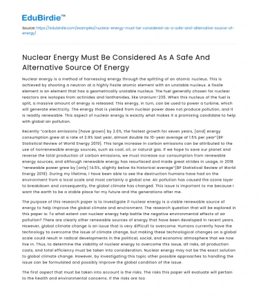 Consider Nuclear Energy as Safe Alternative Energy Source