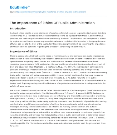 The Importance Of Ethics Of Public Administration
