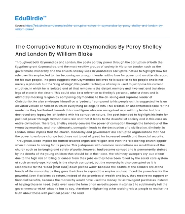 Corruption in Ozymandias and London by Shelley & Blake