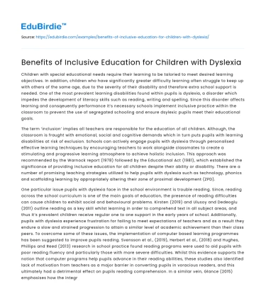 Benefits of Inclusive Education for Children with Dyslexia