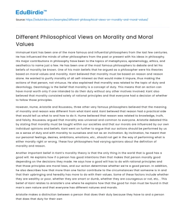 Different Philosophical Views on Morality and Moral Values