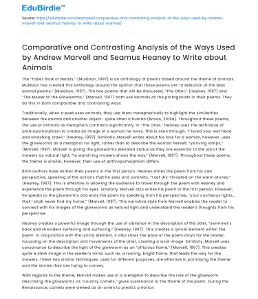 Comparing how Marvell and Heaney write about animals