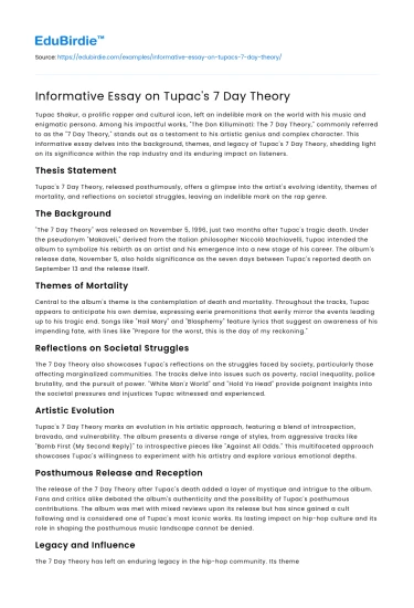 Informative Essay on Tupac’s 7 Day Theory