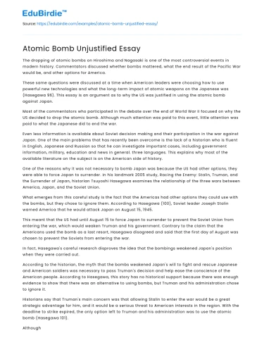 Atomic Bomb Unjustified Essay